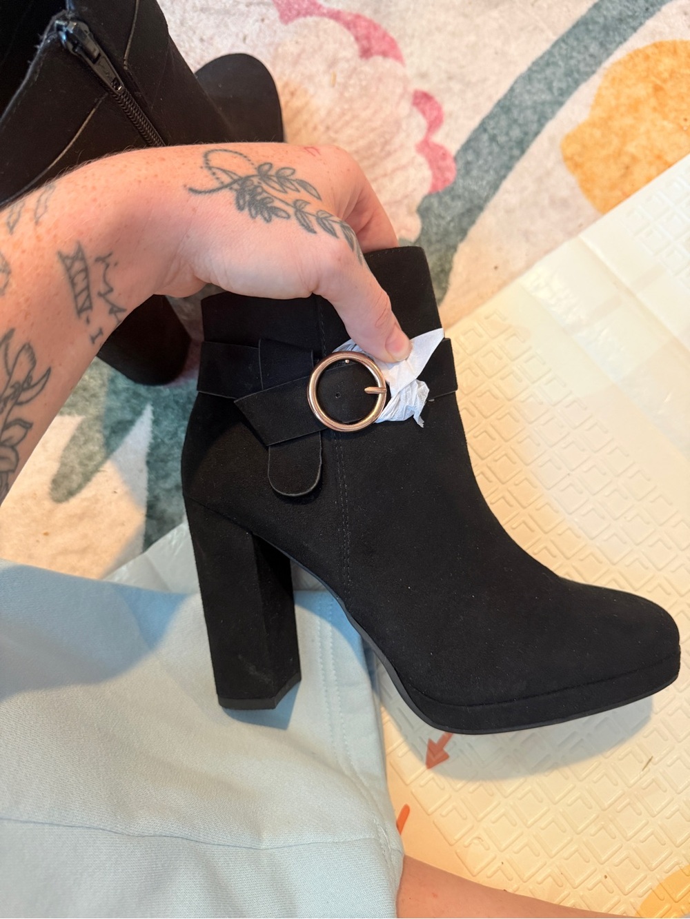LC Lauren Conrad Avant Black Faux Suede Buckle Ankle Booties NWT - Size 7